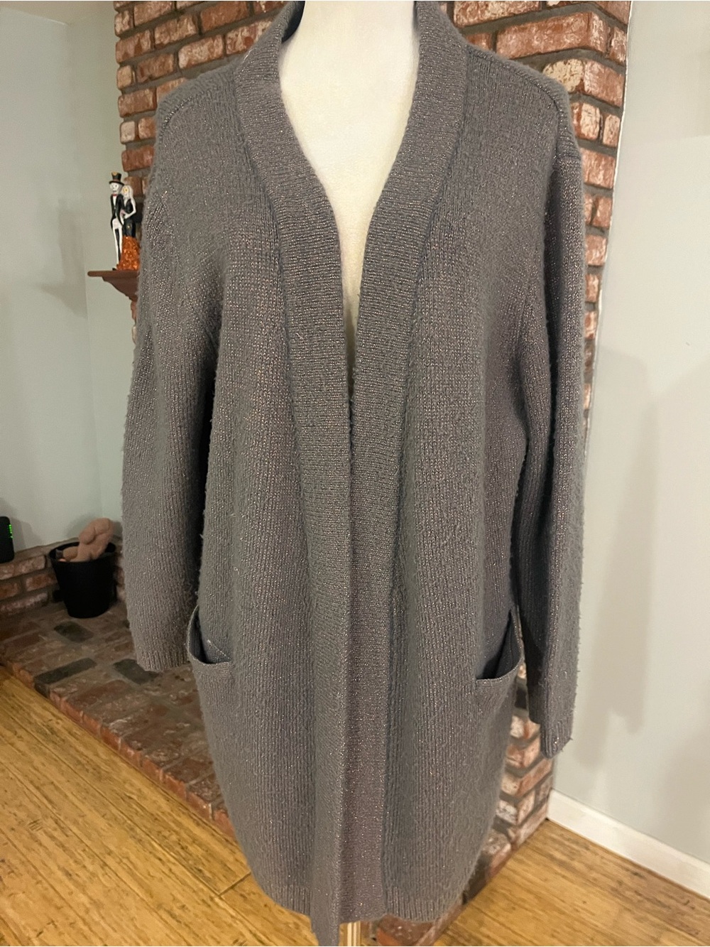 Johnny Was $378 Gray Open-Front Metallic Cardigan